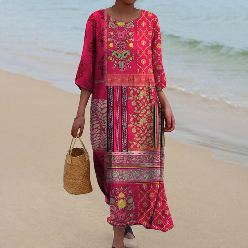 Dames Maxi Jurk met Print - Ronde Hals