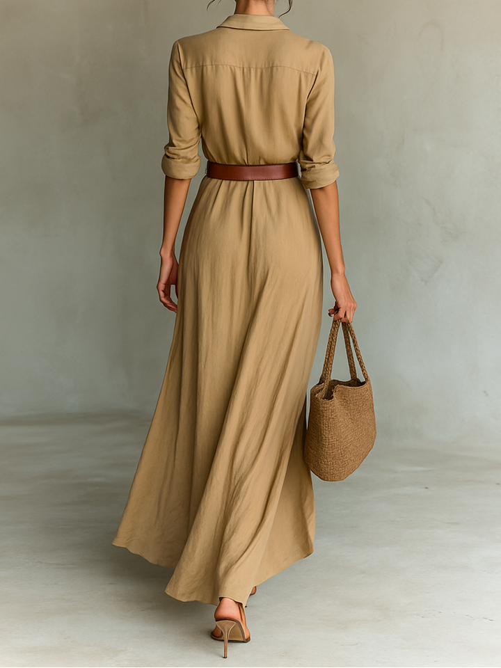 Dames Maxi Overhemdjurk - Gerimpelde Taille met Ceintuur