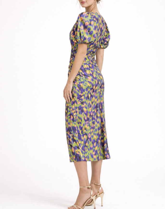 Dames Midi Jurk met Bloemenprint - Pofmouwen
