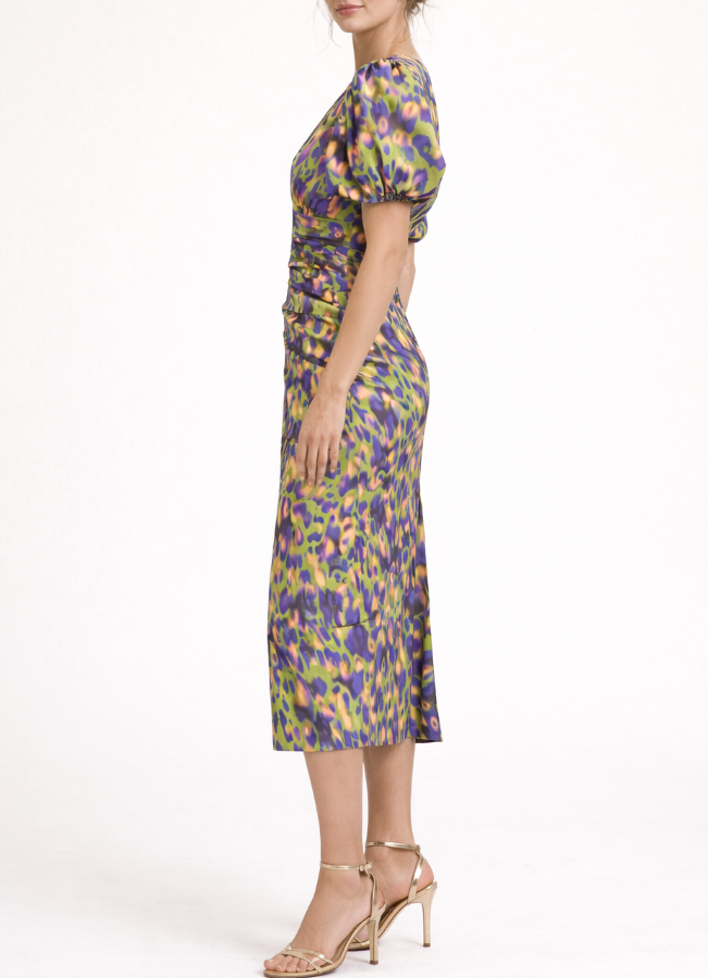 Dames Midi Jurk met Bloemenprint - Pofmouwen