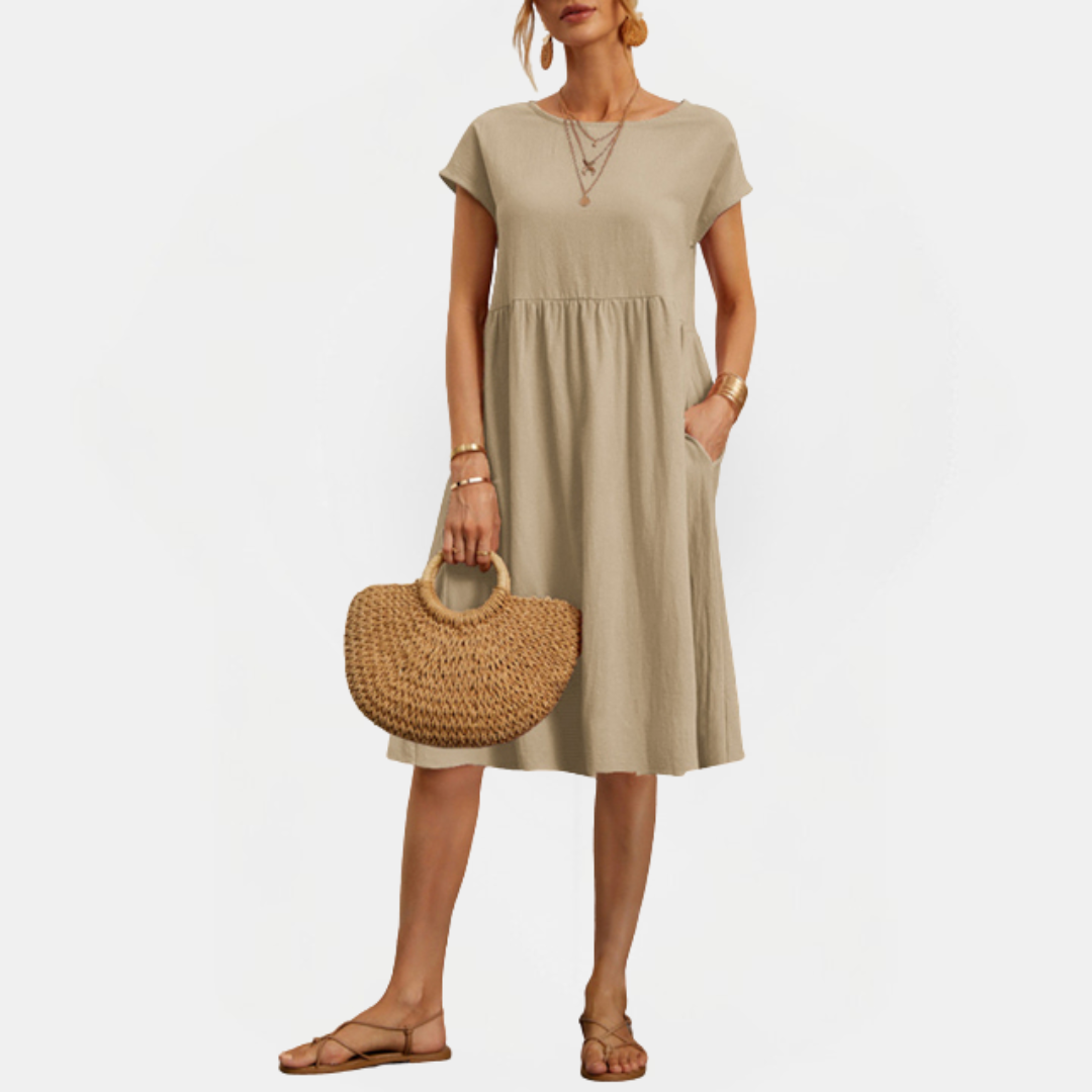Dames Midi Jurk met Kapmouwen - Ronde Hals Babydoll