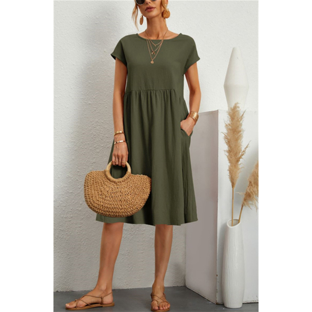 Dames Midi Jurk met Kapmouwen - Ronde Hals Babydoll