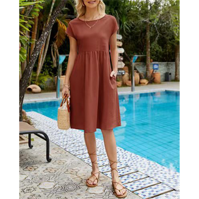 Dames Midi Jurk met Kapmouwen - Ronde Hals Babydoll