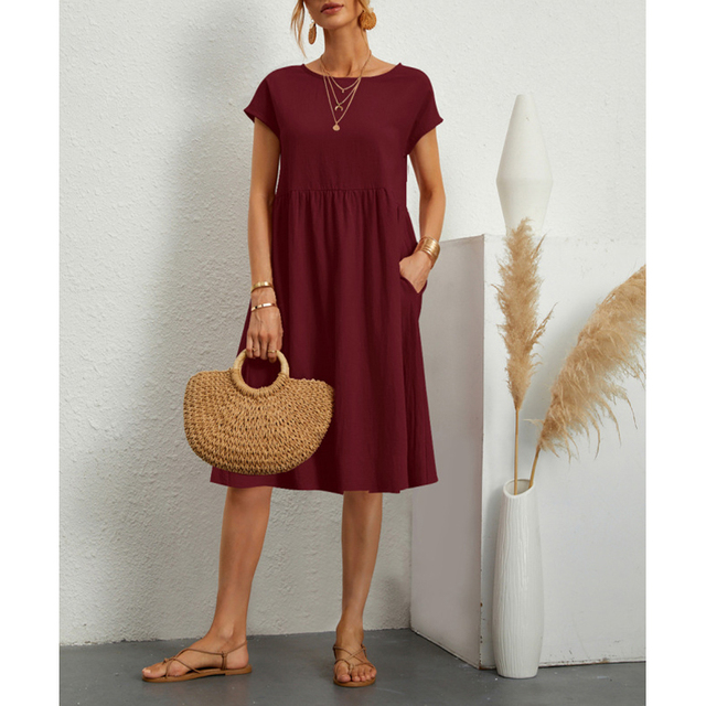 Dames Midi Jurk met Kapmouwen - Ronde Hals Babydoll