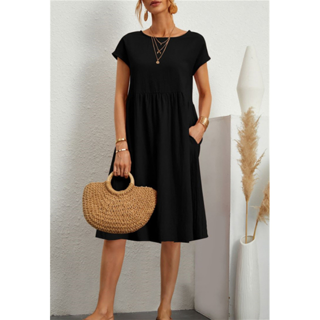 Dames Midi Jurk met Kapmouwen - Ronde Hals Babydoll
