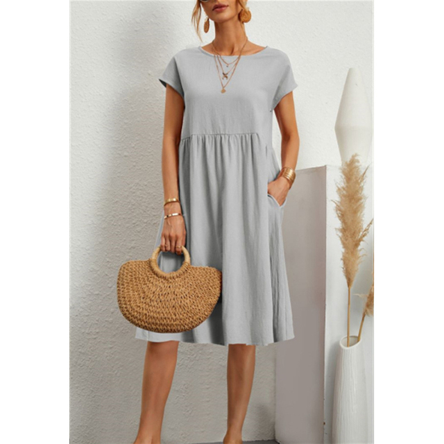 Dames Midi Jurk met Kapmouwen - Ronde Hals Babydoll