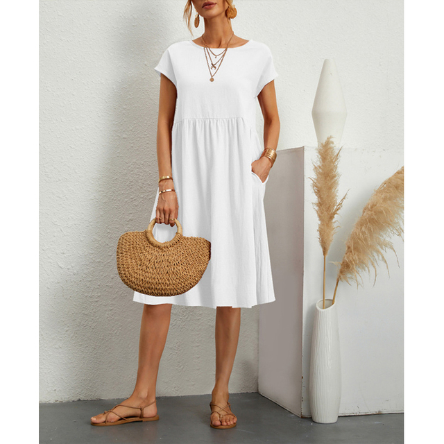 Dames Midi Jurk met Kapmouwen - Ronde Hals Babydoll