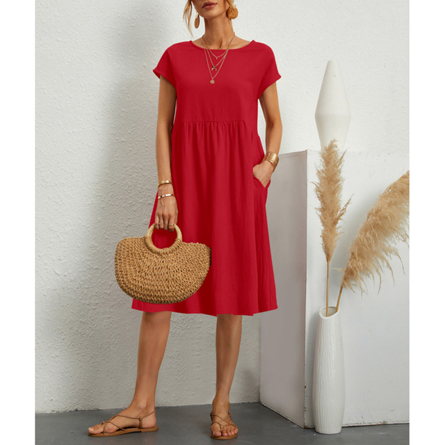 Dames Midi Jurk met Kapmouwen - Ronde Hals Babydoll