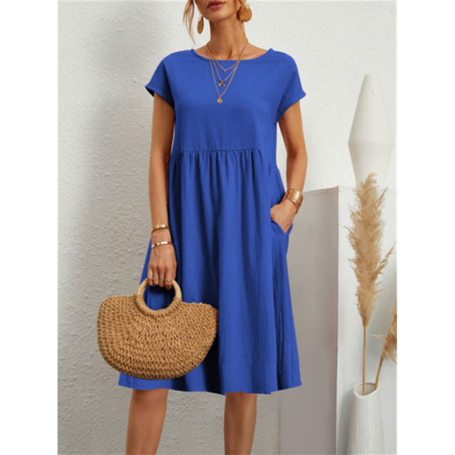 Dames Midi Jurk met Kapmouwen - Ronde Hals Babydoll