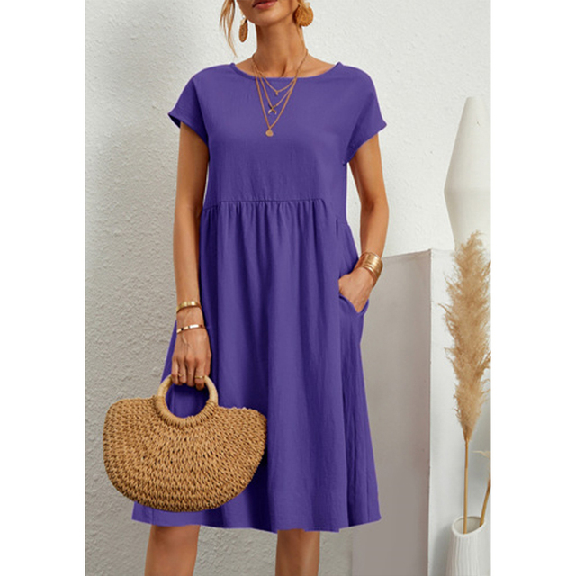 Dames Midi Jurk met Kapmouwen - Ronde Hals Babydoll