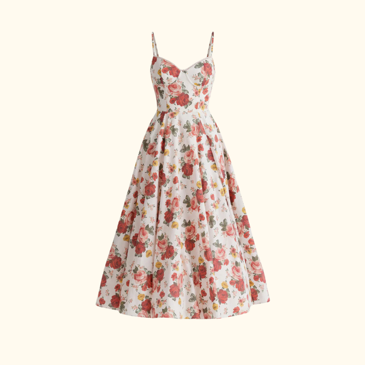 Dames Midi Jurk met Spaghettibandjes - Korsetlijfje en Sweetheart-halslijn