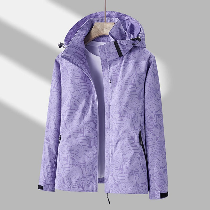 Dames Outdoor Jas met Capuchon en Ritssluiting - Bladprint