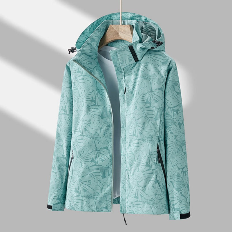 Dames Outdoor Jas met Capuchon en Ritssluiting - Bladprint