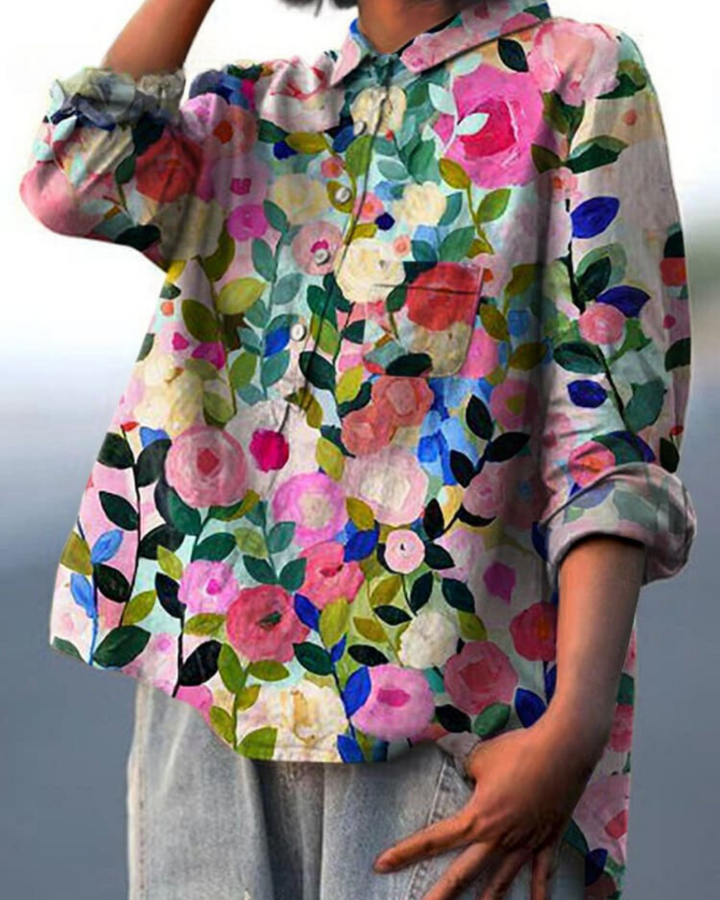 Dames Overhemd met Bloemenprint - Halve Knoopsluiting