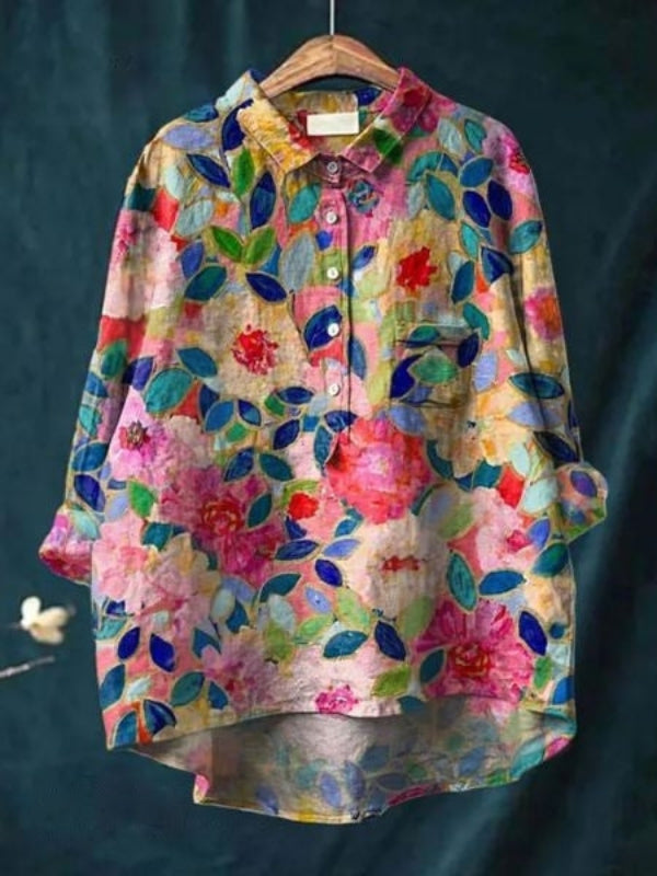 Dames Overhemd met Bloemenprint - Halve Knoopsluiting