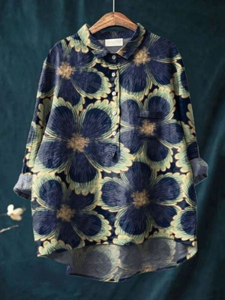 Dames Overhemd met Bloemenprint - Halve Knoopsluiting