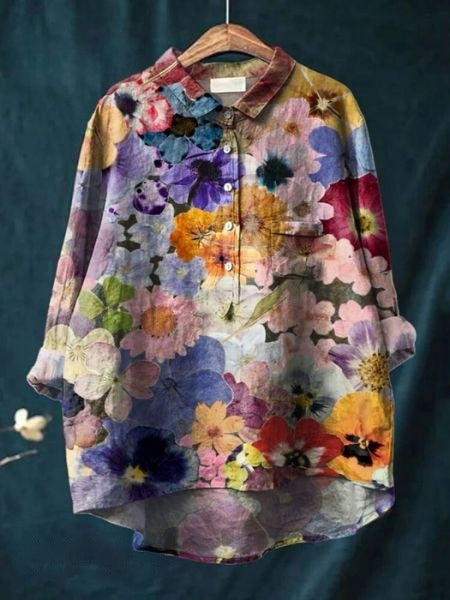 Dames Overhemd met Bloemenprint - Halve Knoopsluiting