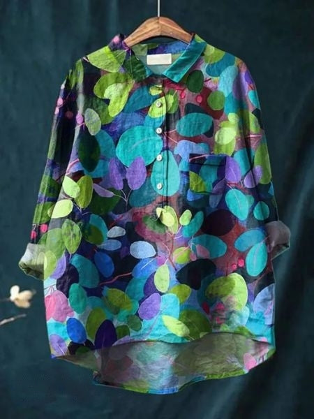 Dames Overhemd met Bloemenprint - Halve Knoopsluiting
