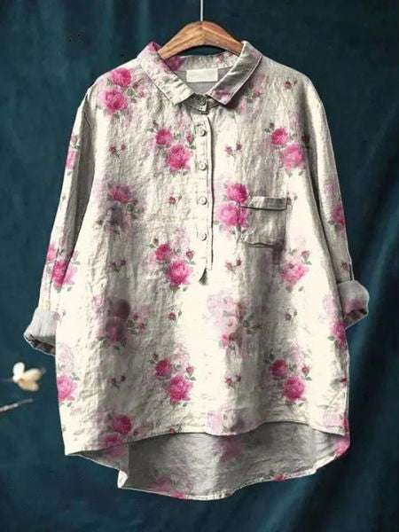Dames Overhemd met Bloemenprint - Halve Knoopsluiting