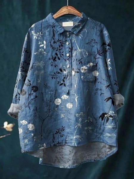 Dames Overhemd met Bloemenprint - Halve Knoopsluiting