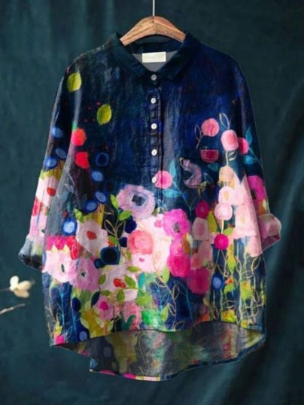 Dames Overhemd met Bloemenprint - Halve Knoopsluiting