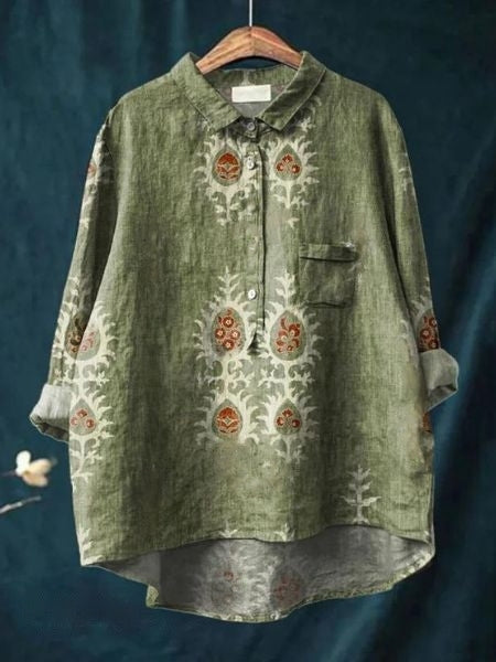 Dames Overhemd met Bloemenprint - Halve Knoopsluiting