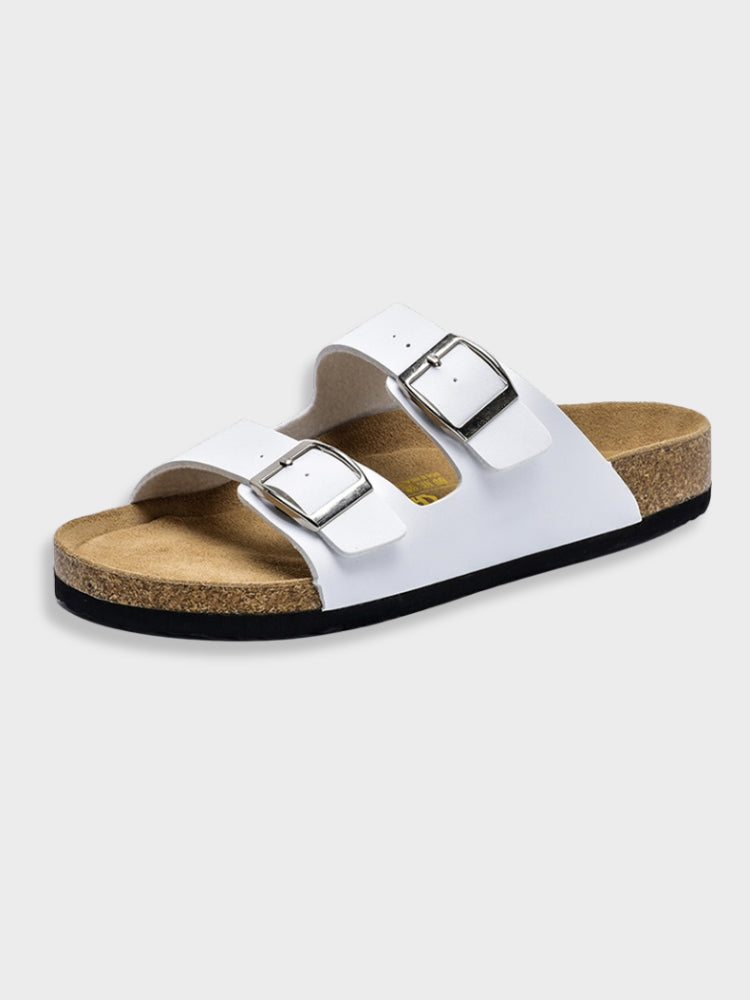 Dames Sandalen met Dubbele Gespbanden – Platte Instapsandalen met Kurken Voetbed