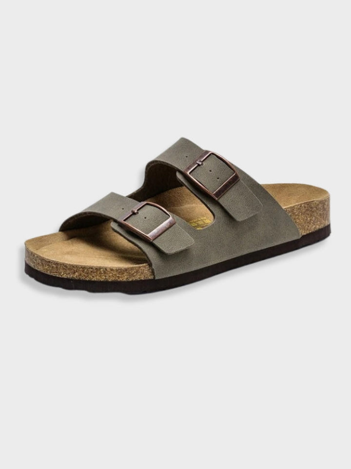 Dames Sandalen met Dubbele Gespbanden – Platte Instapsandalen met Kurken Voetbed