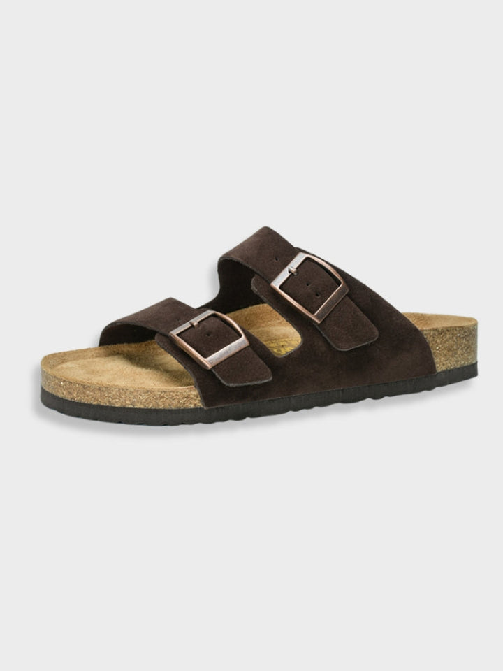 Dames Sandalen met Dubbele Gespbanden – Platte Instapsandalen met Kurken Voetbed