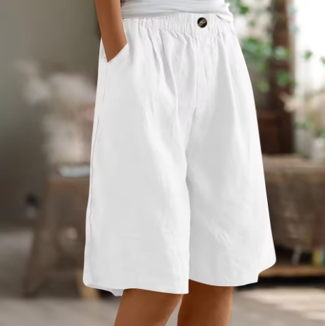 Dames Shorts met Wijde Pijpen - Elastische Taille tot op de Knie
