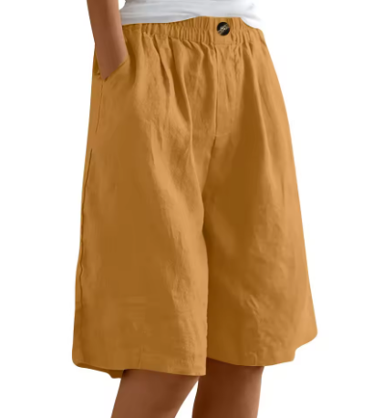 Dames Shorts met Wijde Pijpen - Elastische Taille tot op de Knie