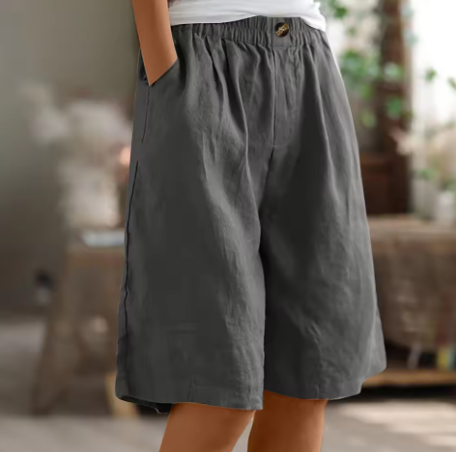 Dames Shorts met Wijde Pijpen - Elastische Taille tot op de Knie