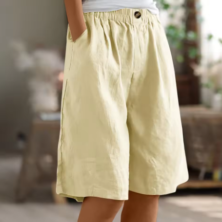 Dames Shorts met Wijde Pijpen - Elastische Taille tot op de Knie