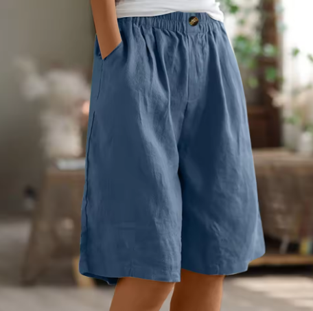 Dames Shorts met Wijde Pijpen - Elastische Taille tot op de Knie
