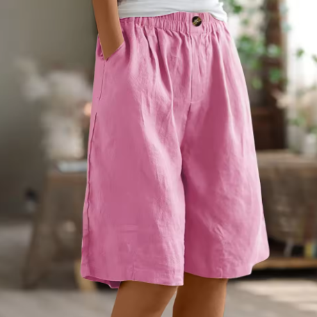Dames Shorts met Wijde Pijpen - Elastische Taille tot op de Knie