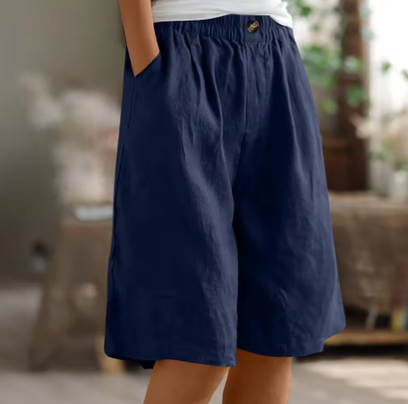 Dames Shorts met Wijde Pijpen - Elastische Taille tot op de Knie