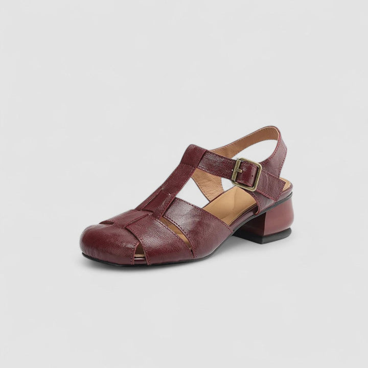 Dames Slingback Sandalen met Gesloten Neus - T-band en Geweven Blokhak
