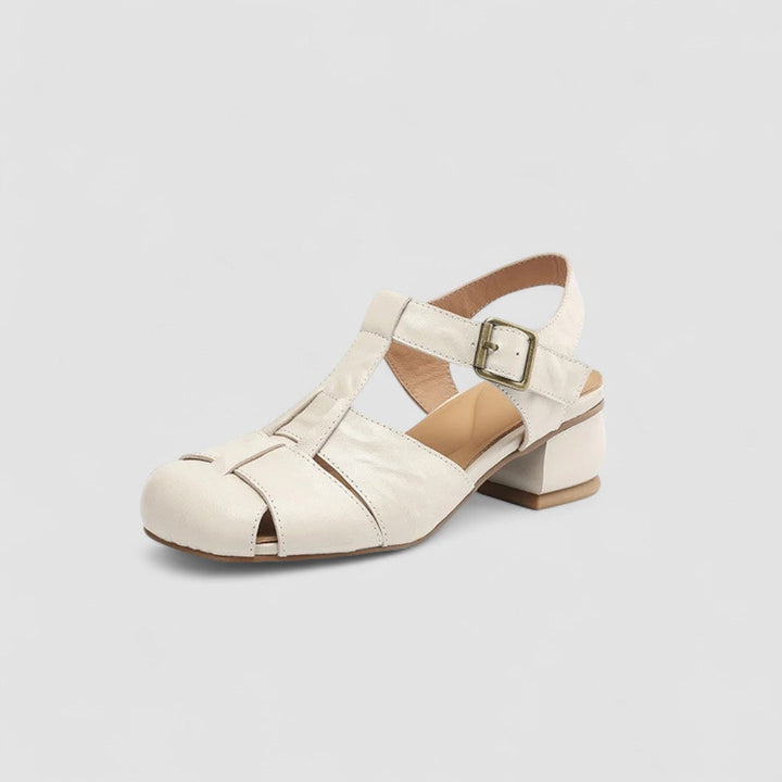 Dames Slingback Sandalen met Gesloten Neus - T-band en Geweven Blokhak
