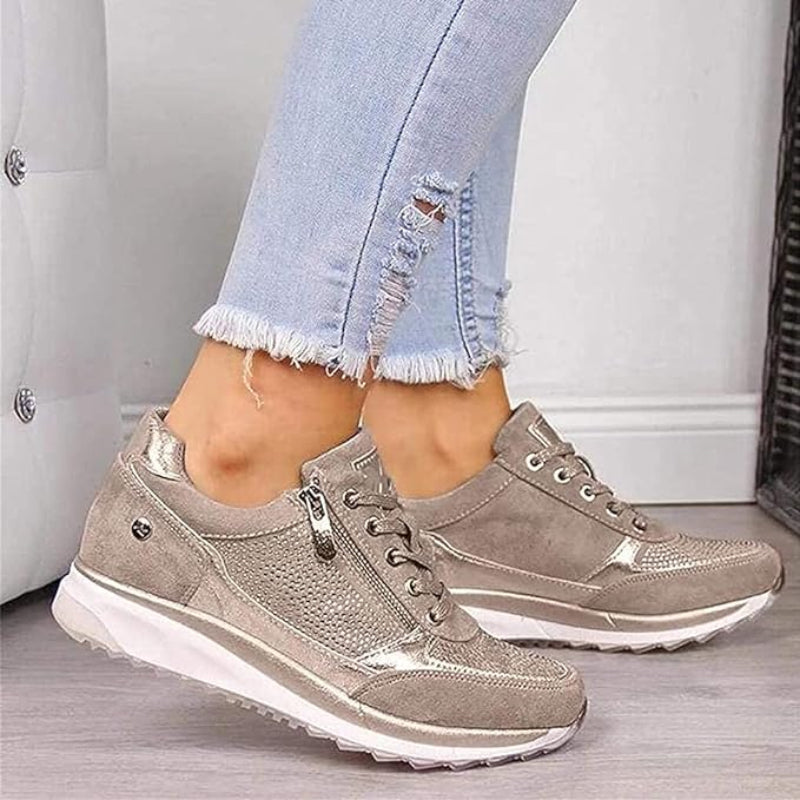 Dames Sneakers met Veters - Rits aan de Zijkant en Plateauzool