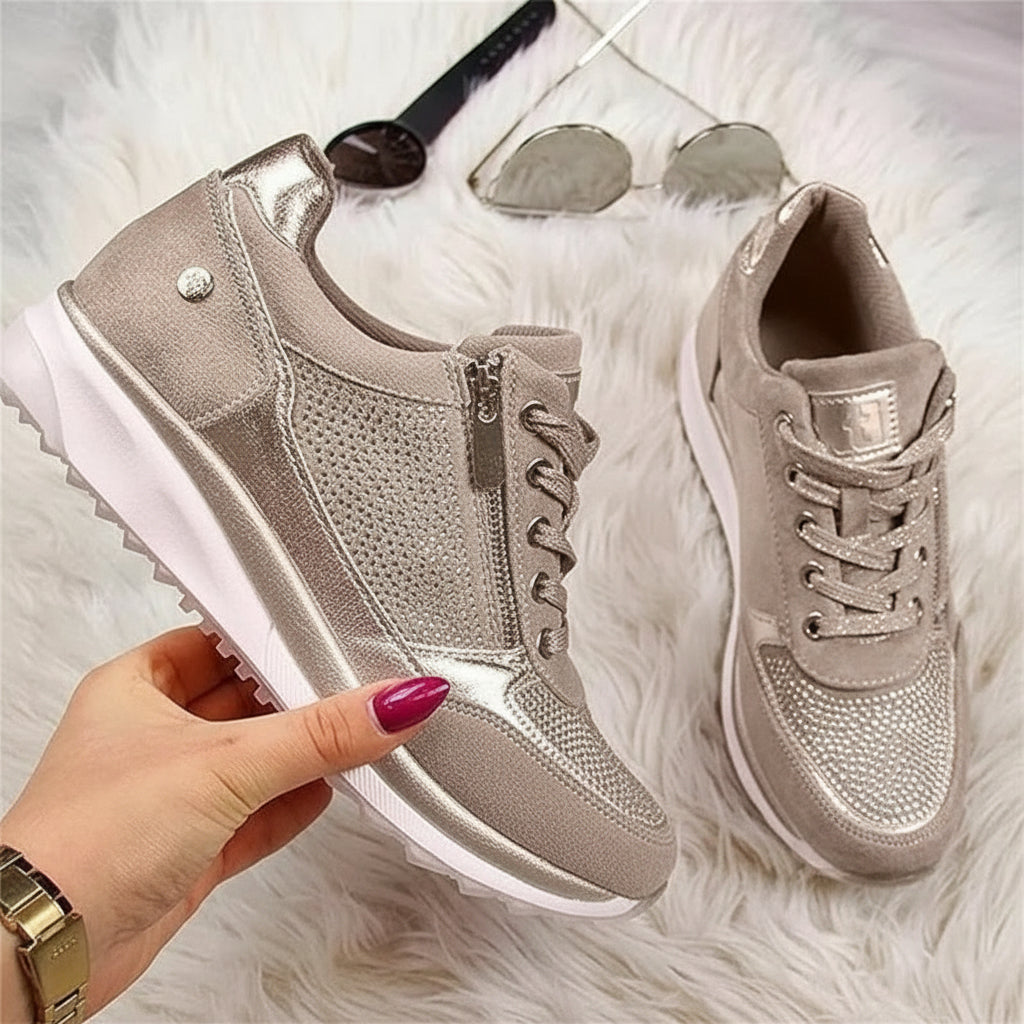 Dames Sneakers met Veters - Rits aan de Zijkant en Plateauzool