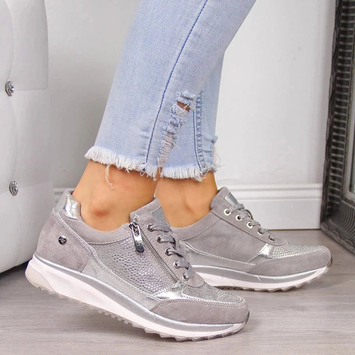 Dames Sneakers met Veters - Rits aan de Zijkant en Plateauzool