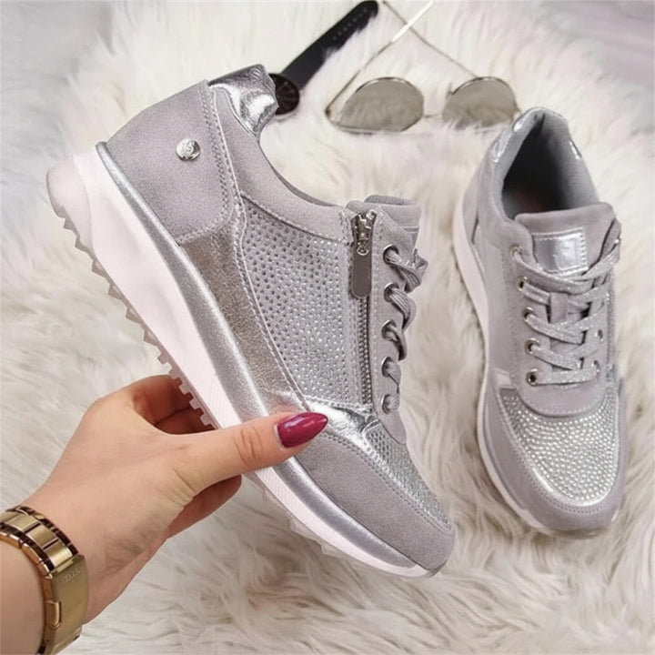 Dames Sneakers met Veters - Rits aan de Zijkant en Plateauzool