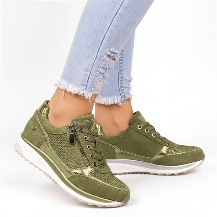 Dames Sneakers met Veters - Rits aan de Zijkant en Plateauzool