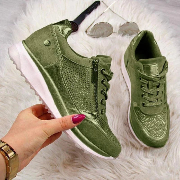 Dames Sneakers met Veters - Rits aan de Zijkant en Plateauzool