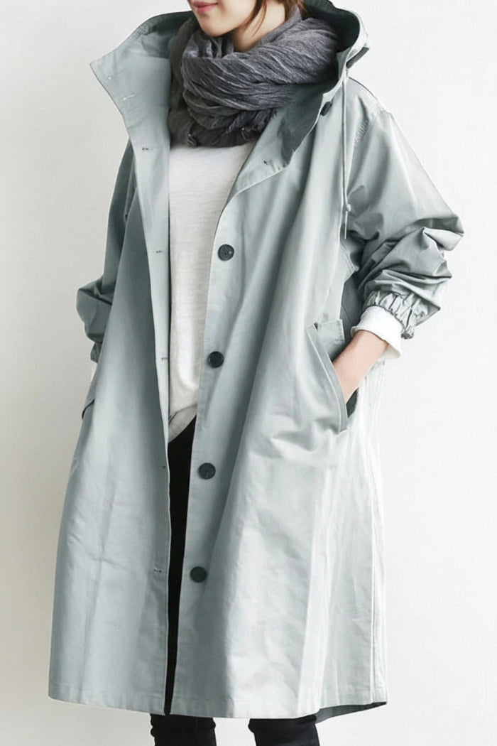 Dames Trenchcoat met Capuchon - Midi Lengte met Knoopsluiting aan de Voorkant