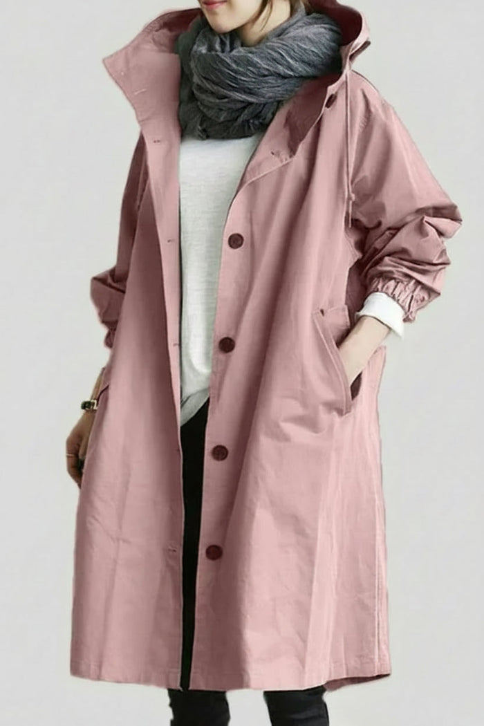 Dames Trenchcoat met Capuchon - Midi Lengte met Knoopsluiting aan de Voorkant