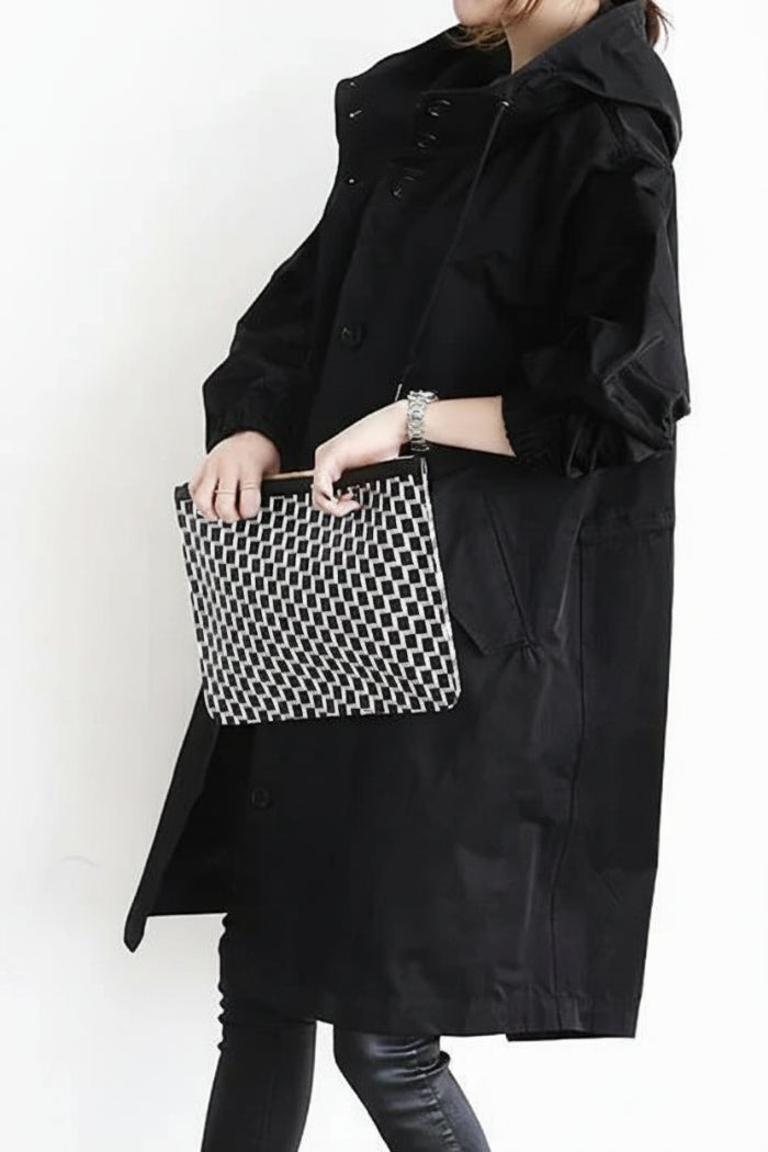 Dames Trenchcoat met Capuchon - Midi Lengte met Knoopsluiting aan de Voorkant