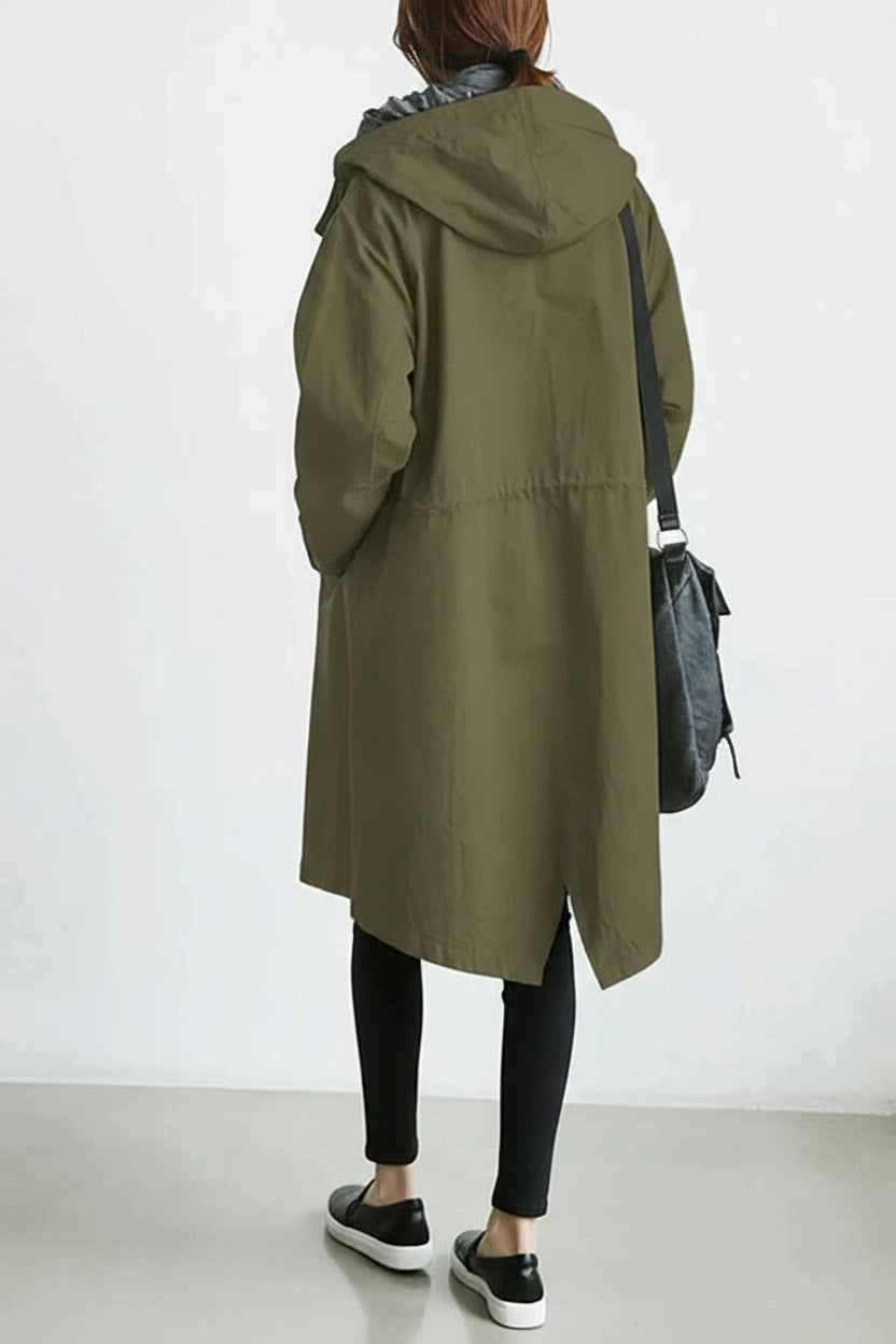 Dames Trenchcoat met Capuchon - Midi Lengte met Knoopsluiting aan de Voorkant