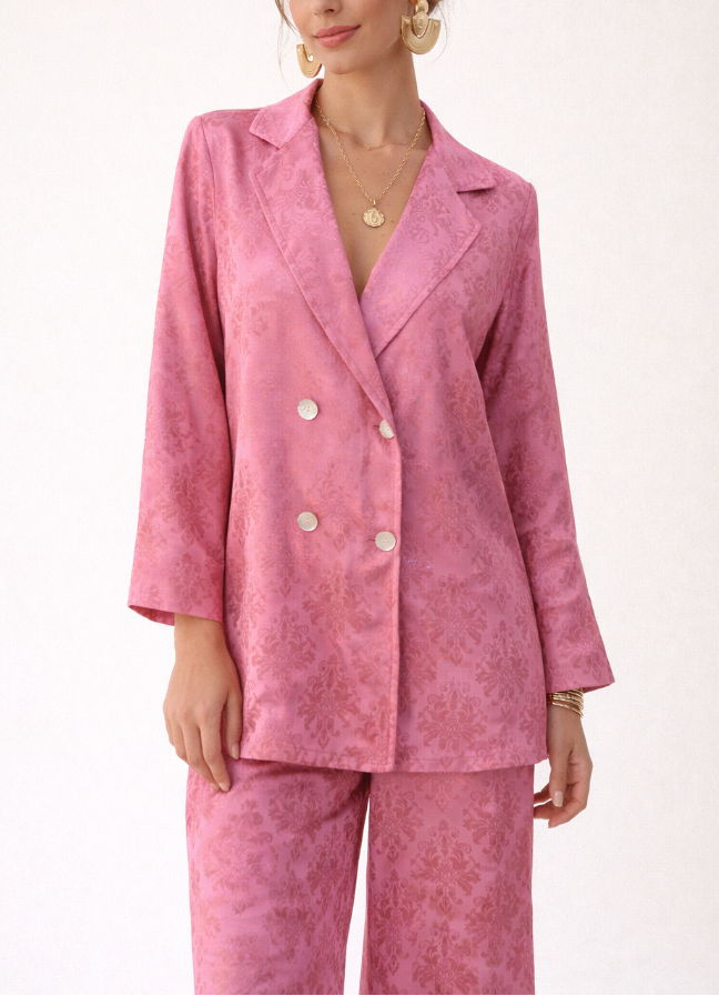Dames Tweedelig Broekpak - Blazer met Enkele Knoopsluiting en Wijde Pijpen