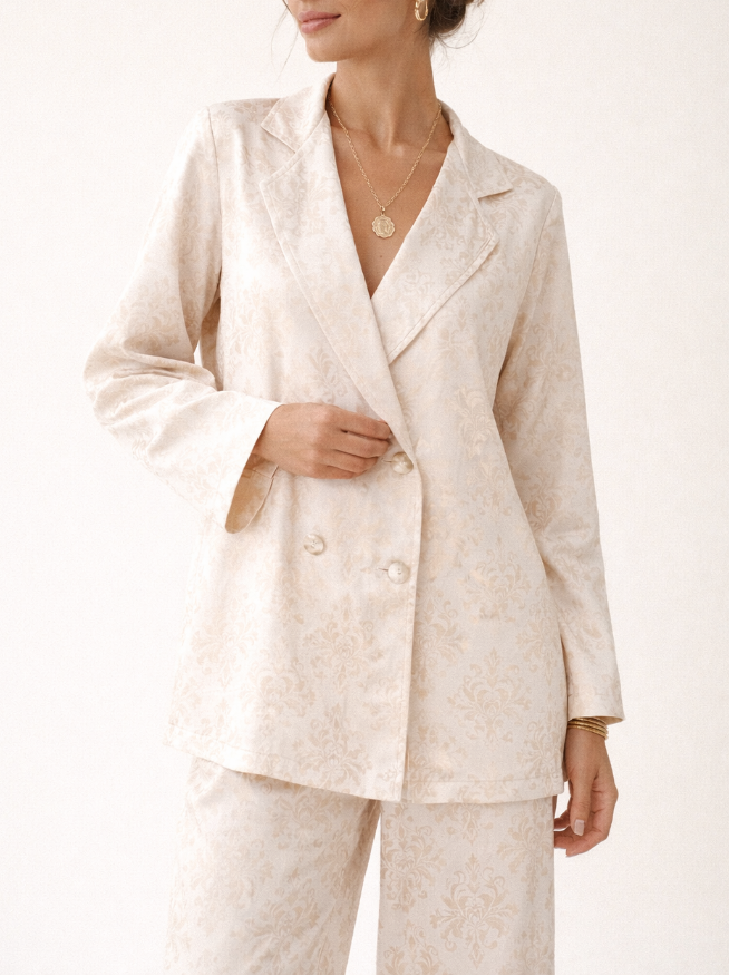 Dames Tweedelig Broekpak - Blazer met Enkele Knoopsluiting en Wijde Pijpen